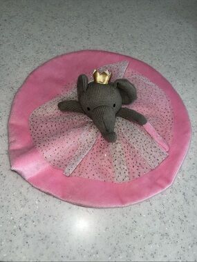 Mudpie Elephant Queen Lovey Security Blanket Gold Crown & Mesh Tutu Pink W/Satin